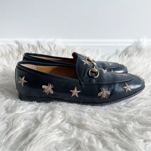 Gucci Jordaan Embroidered Leather Loafer Bee Star
Black Gold Horsebit Size 37.5 - Picture 3 of 11